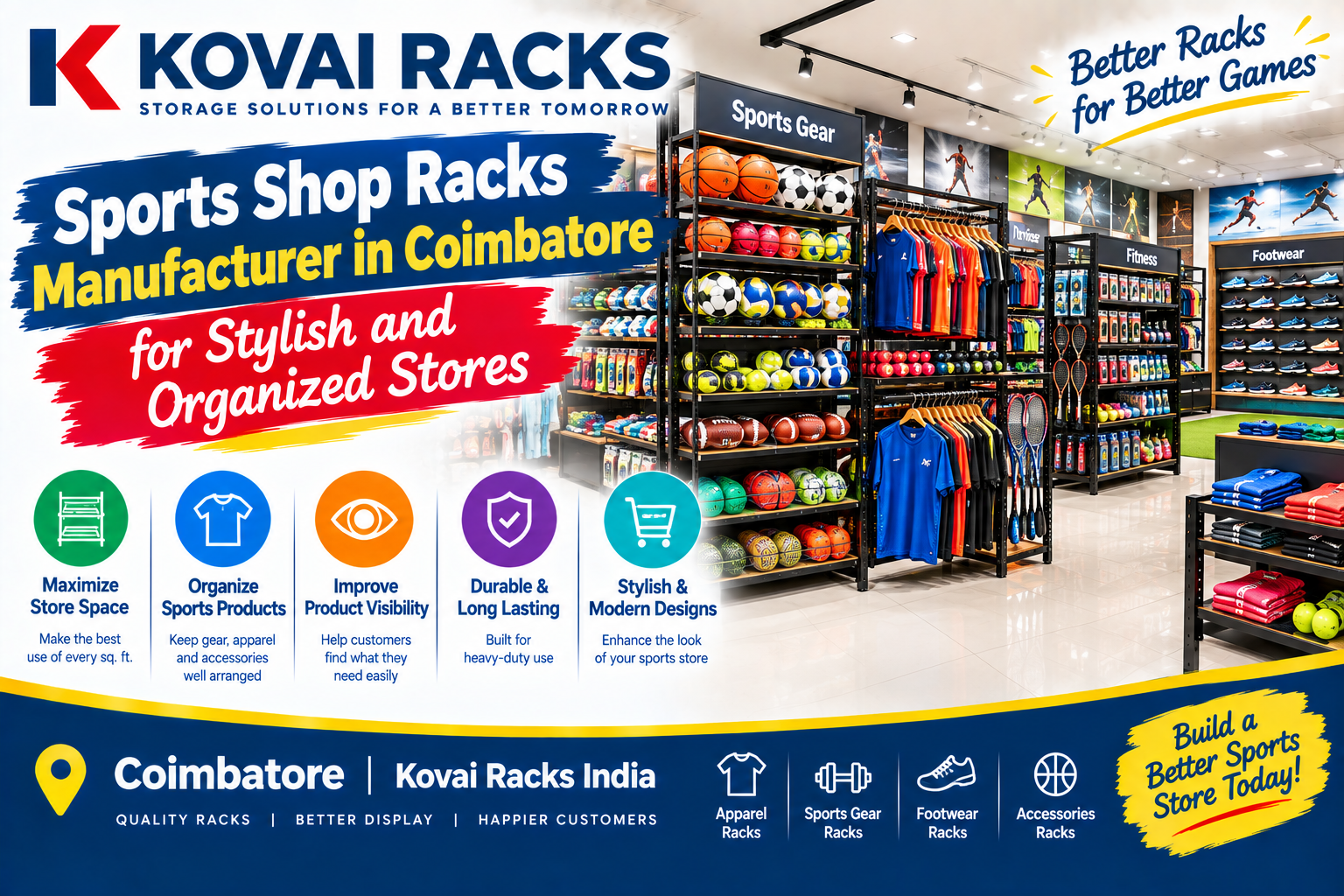 Sports Shop Racks Manufacturer in Coimbatore for Stylish and Organized Stores